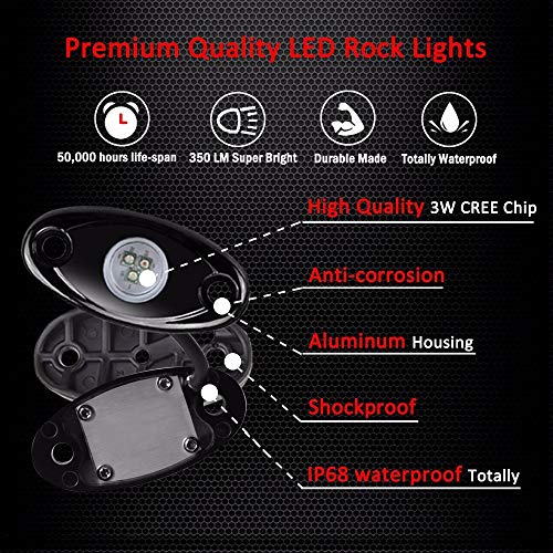 8 Pod Rgb Led Rock Lights Kits With Bluetooth Control Waterproof Neon Lights For Cars Off Road Truck Suv Atv (8 Pods) #TOP5
