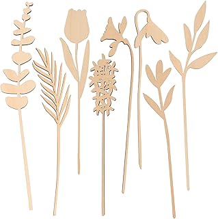Haoideo 8 Pcs Wooden Flower Stems Wall Decor Colorable Wooden Flowers Cutout Signs Boho Wood Flowers Wall Decals Hanging Sculpture for Kids Nursery Wall Art Bedroom Living Room Decor