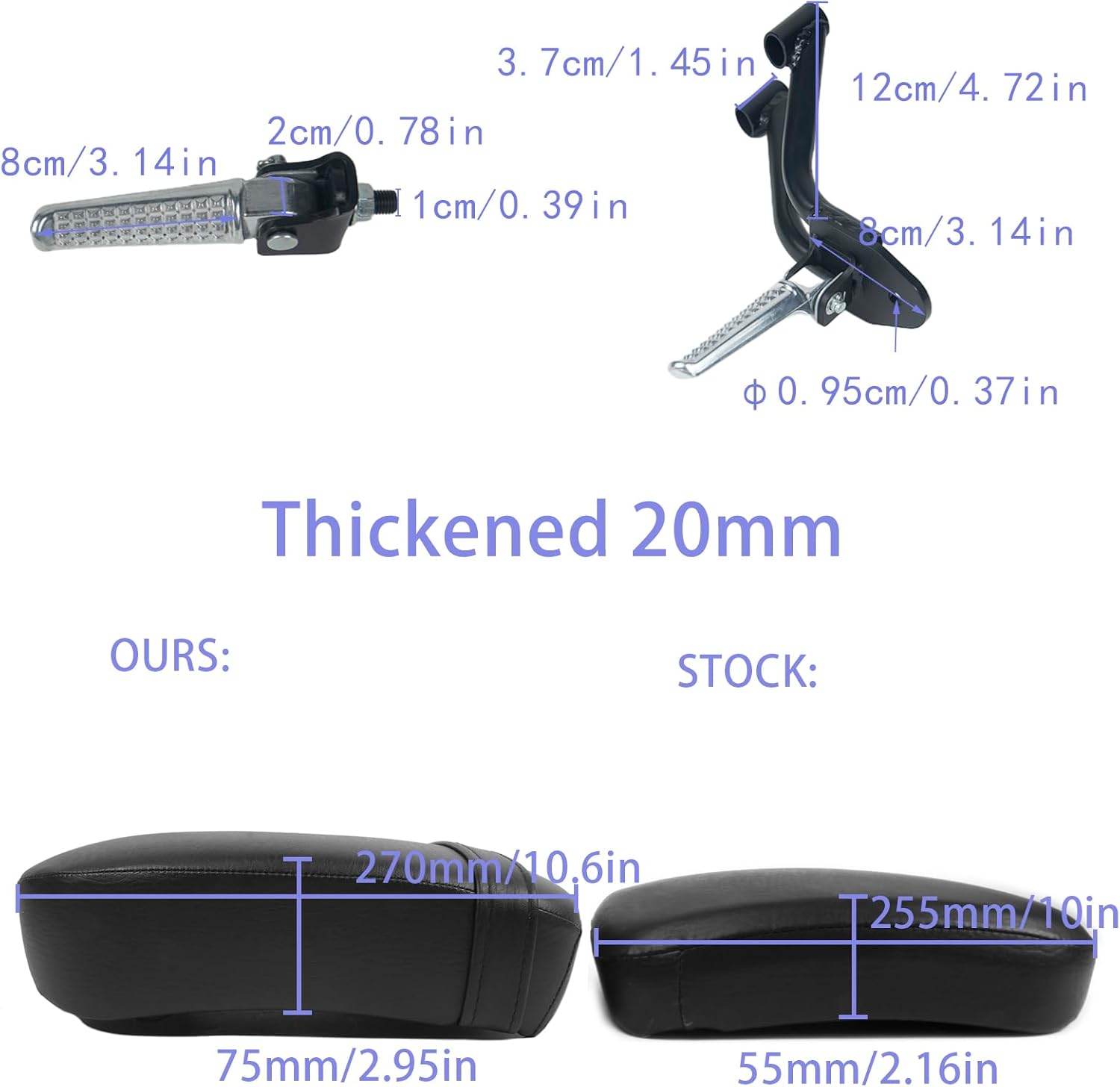 Motorcycle Thickened Passenger Seat Kit for Rebel 300 500, Rear Passenger Seat and Footpegs Kit for Honda Rebel 300/500 CMX 300 CMX 500(2017-2025)