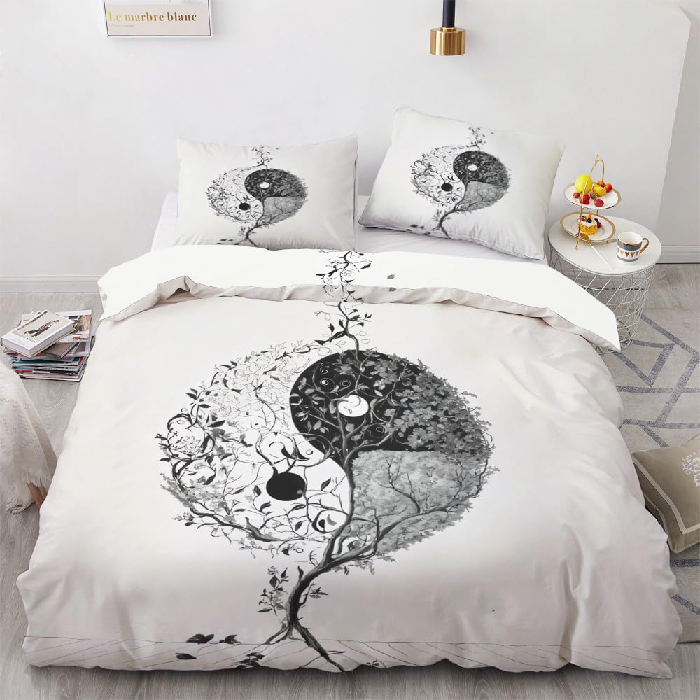 WQIZXCW Housse De Couette 220x240 Yin Yang - Parure De Lit Microfibre Avec Fermeture Éclair, Housse De Couette 2 Personnes Imprimée Et 2 Taies D'oreiller 65x65 Cm