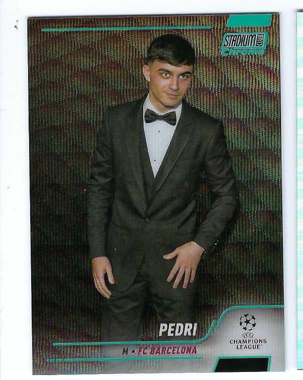 PEDRI 2021-22 Stadium Club Chrome UEFA Champions League Soccer #16 AQUA WAVE REFRACTOR PARALLEL Card #227 of only 250 Made! FC Barcelona