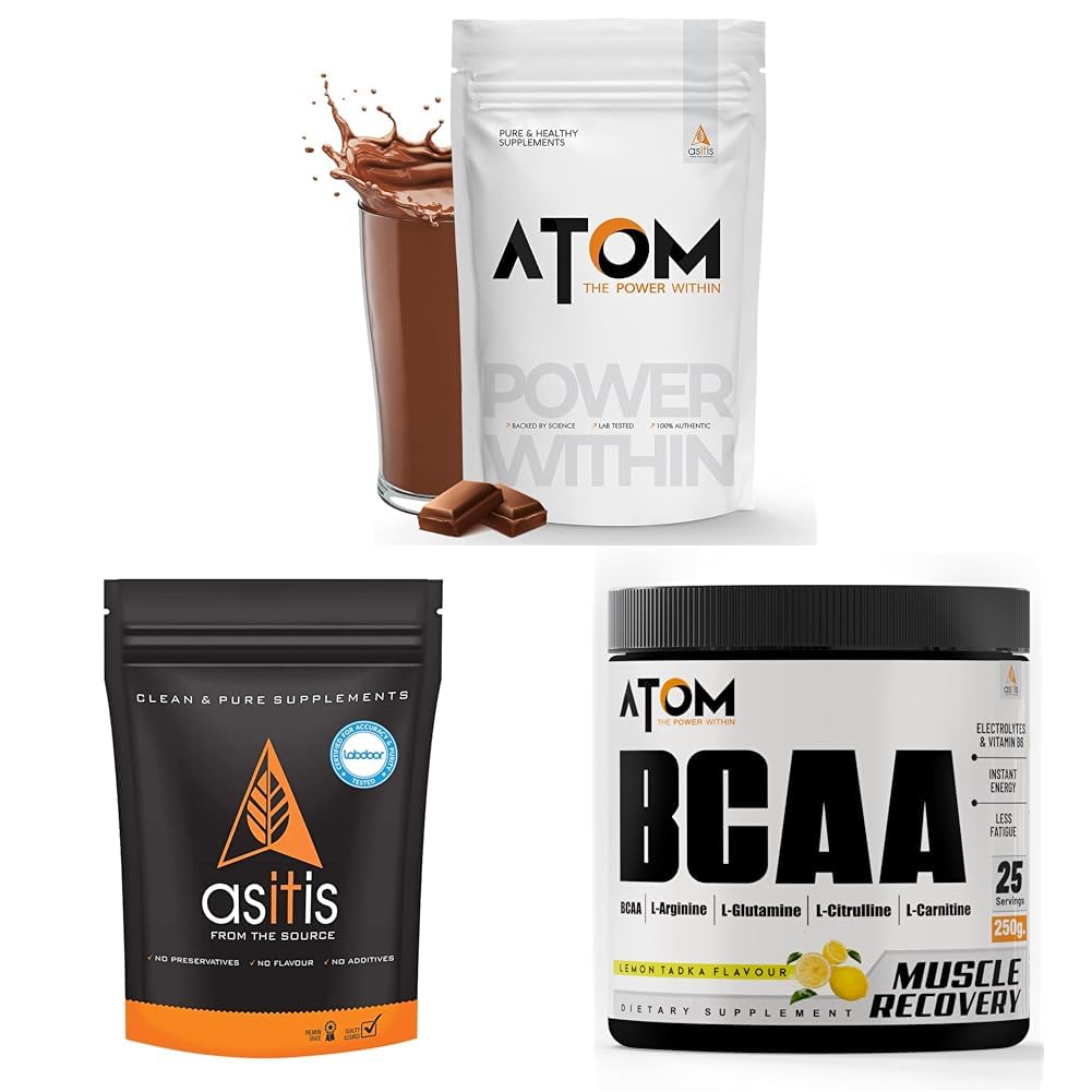 ASITIS ATOM Whey Protein 1kg with Digestive Enzymes & ASITIS Nutrition Creatine Monohydrate