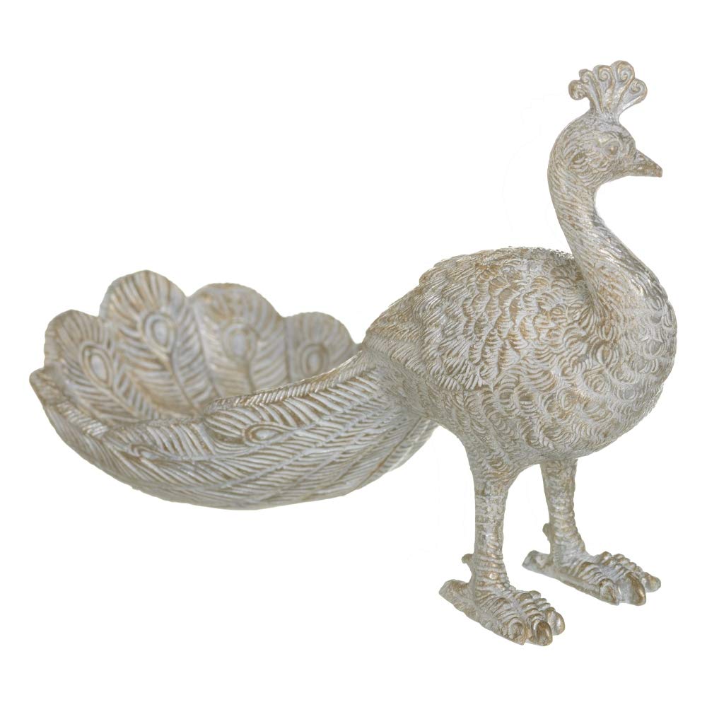 Figurine paon blanche et dorée en résine, le cadeau de crémaillère idéal pour amateurs de déco