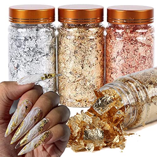 3 Boxs Glitter Nail Art Foil Paper Makeup Jewelry Irregular Shiny Foil Leaf Gold Flakes Nails Diy Stickers Manicure Decorations Design Accessories Nail Art Supplies Gold Nail Decals #TOP5