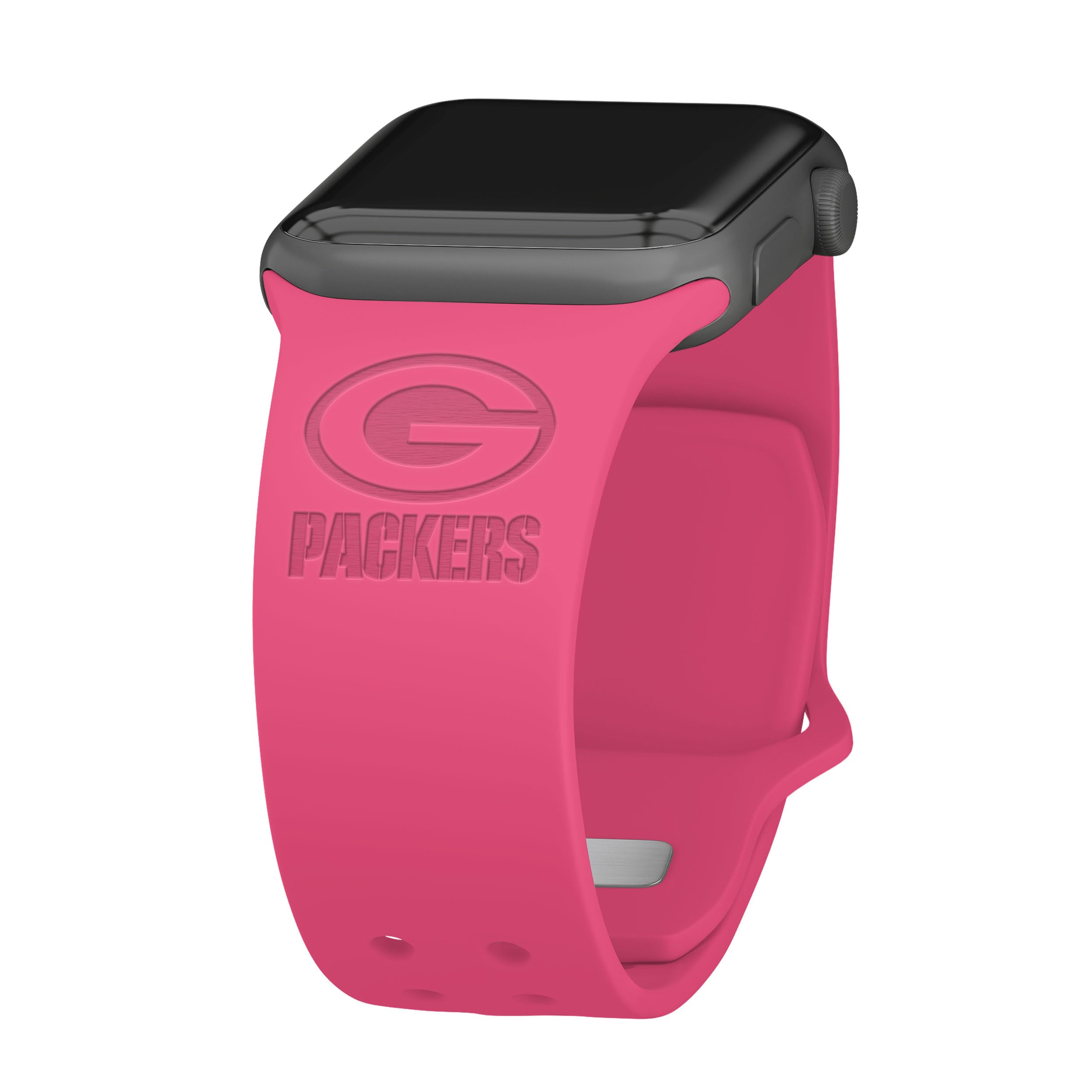 Game Time Green Bay Packers Engraved Silicone Sport Watch Band Compatible with Apple Watch (42/44mm Pink)