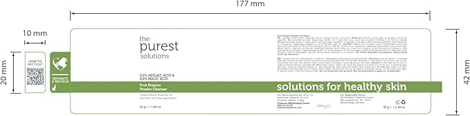 The Purest Solutions Fruit Enzyme Powder Cleanser (0.2% Azelaic Acid & 0.2% Malic Acid) - Pore Cleaning & Skin Regeneration - All Skin Types - Vegan | Cruelty Free | Eco Friendly (55 gr)