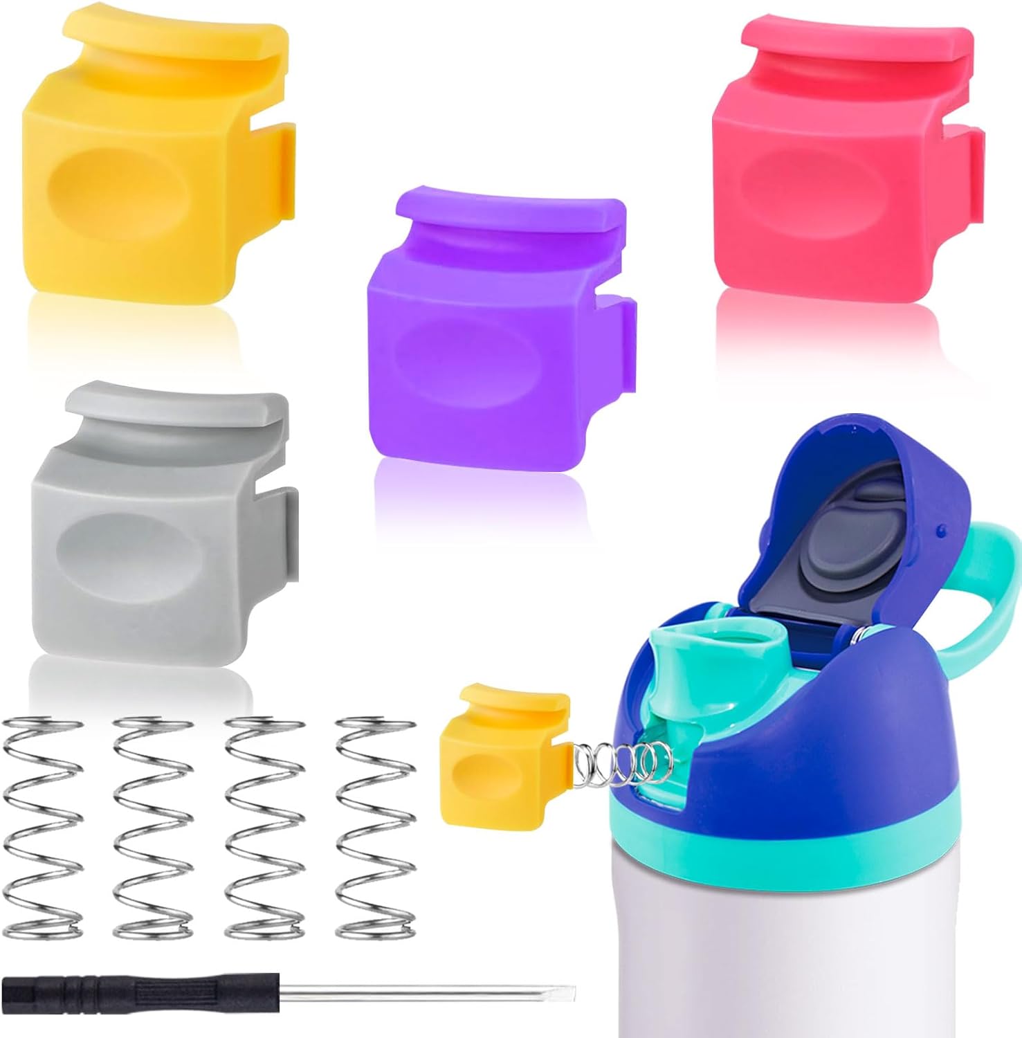 4pcs Replacement Button Compatible with Owala FreeSip 24oz 32oz,Water Bottle Lid Mouth Push Button Switch Top Cap Replacement Seal Stopper for Owala 19/24/32/40oz Bottle Parts Accessories