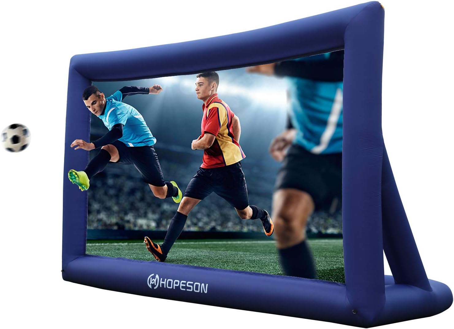 Free Shipping 🛒 Hopeson 16 Feet Outdoor Inflatable Movie Projector Screen Portable Blow Up TV Projector Screen Motorized Blue Theater Screen Backyard Rear Projection