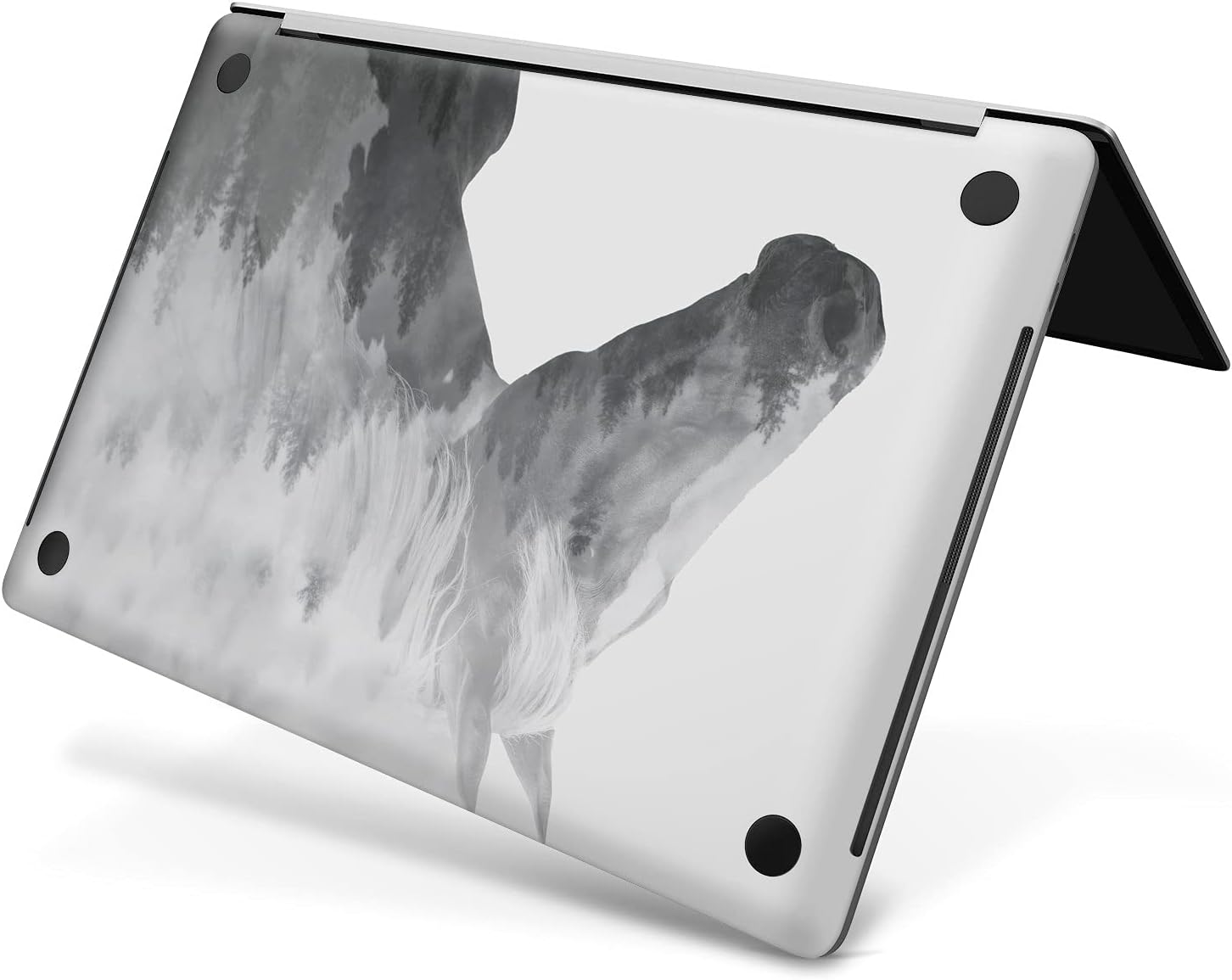 Mertak Vinyl Skin Compatible with MacBook Air 13 M2 M1 2023 2022 Pro 16 inch 15 14 2021 2020 2019 Foggy Horse Laptop Nature Woman Gray Top Sticker Trees Forest Cover Decal Animal Keyboard