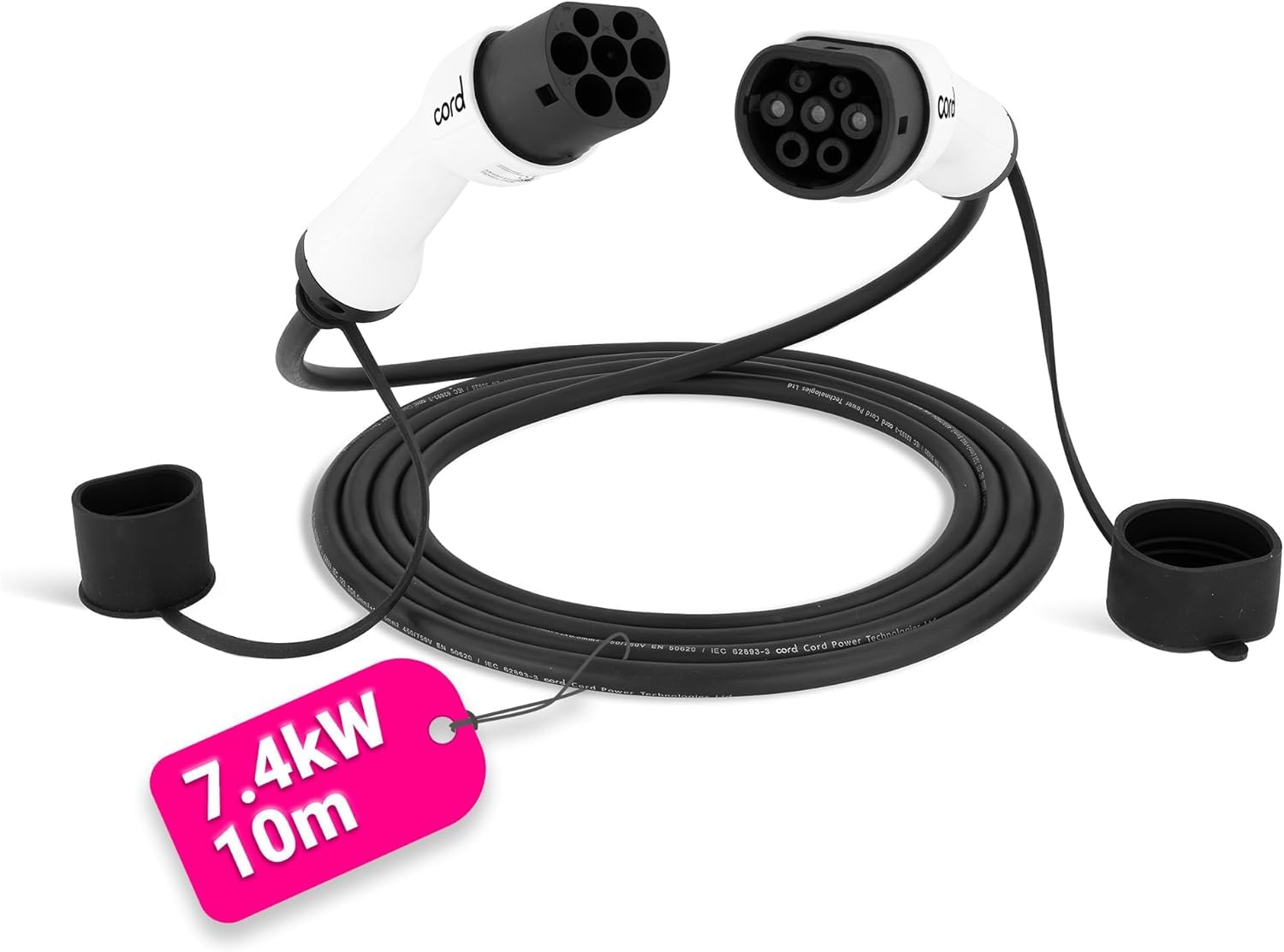 Cord Type 2 to Type 2 EV Charging Cable, 32amp, 7.4kW, 7.5 Metre, Single Phase, Black & White — view 15