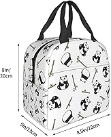 Vista 4 de Bolsa de almuerzo con diseño de oso panda y bambú para mujeres y hombres, con bonito estampado de panda, contenedor aislado con bolsillo frontal