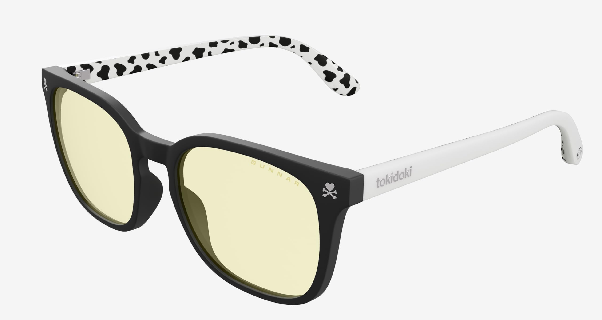 GUNNAR x tokidoki Lunettes anti-lumière bleue Mozzarella – Monture Onyx Latte avec imprimé vache – Verres ambrés, style rond, anti-reflet, protection UV, lunettes d'ordinateur et de jeu