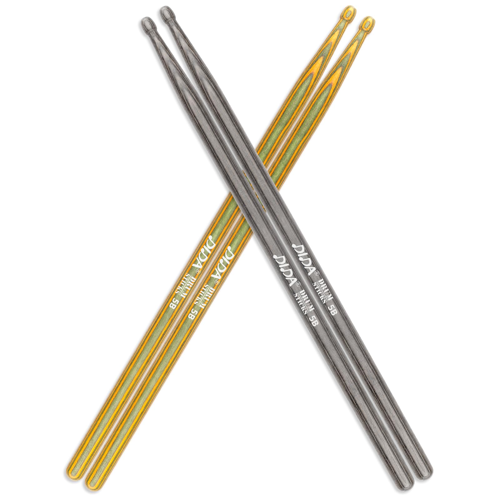 Baquetas para tambor, baquetas de madera, peso y tono constantes, duraderas y baquetas para batería electrónica de jazz, baqueta para profesionales, principiantes (negro y amarillo, 5B)