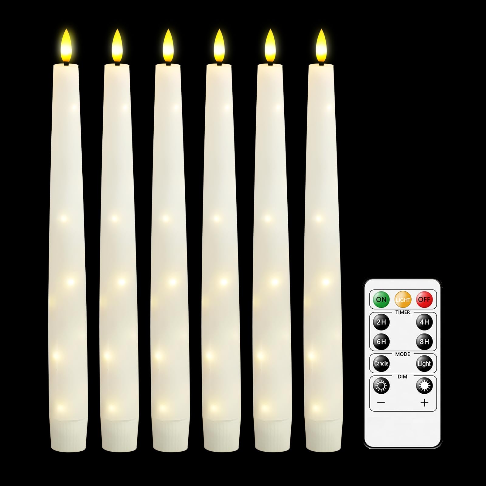 Photo 1 of ***MISSING REMOTE CONTROL*** Nimiko Flameless Taper Candles with Star Lights, Made of Real Wax, LED Battery-Powered Candles Suitable for Home, Party, and Wedding Decorations 6-Pack Ivory