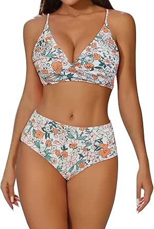 Bikini 2 Pièces Femme Push-up & Taille Haute - Imprimé Hawaïen
