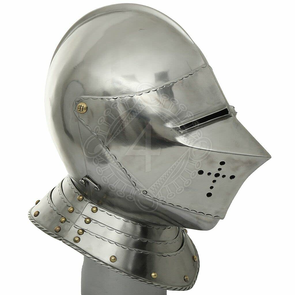 SCA HNB 14 Gauge Steel Medieval German Tournament Armet Battle Close Helmet silver X-Large