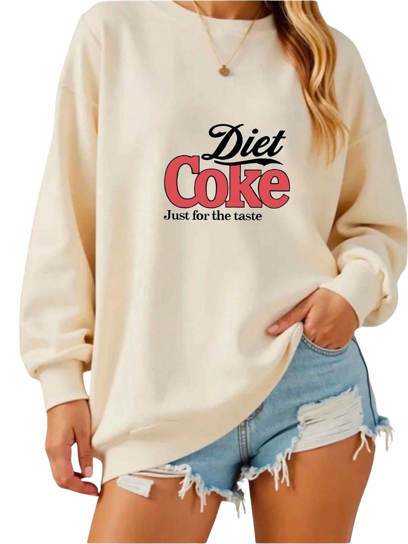 Women's Casual Crew Neck Sweatshirt - Diet JUST for The Taste Print-image-40