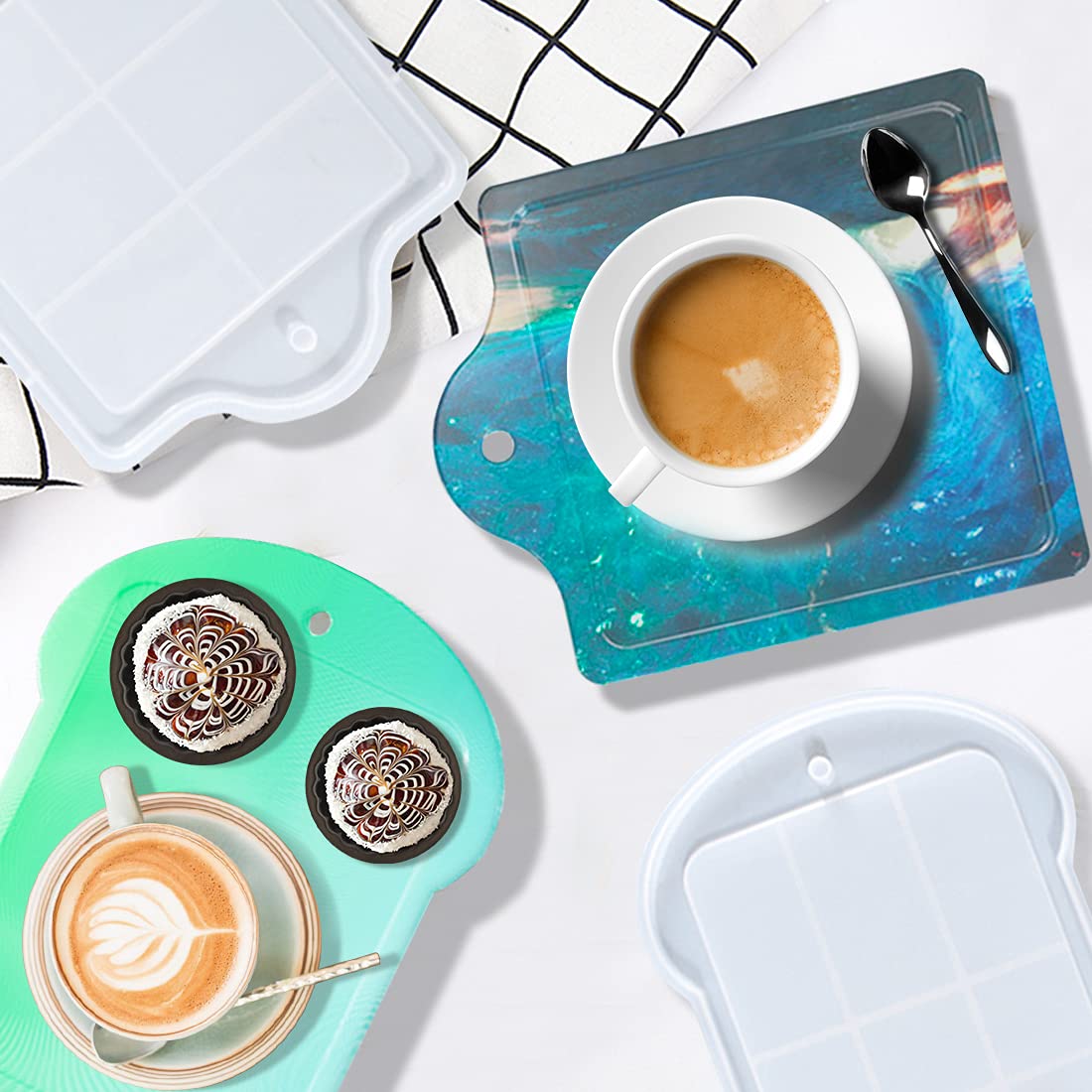 Voyyphixa Large Serving Board Resin Mold, Fruit Tray Silicone Molds with Hanging Hole, Cutting Board Molds for DIY Dinner Plate, Square Coaster