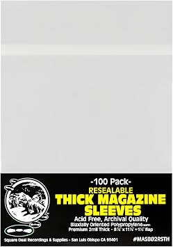 100 Archival Quality Magazine Sleeves - Crystal Clear Polypropylene - Resealable - Premium 2mil Thick - #MASB02RSTH