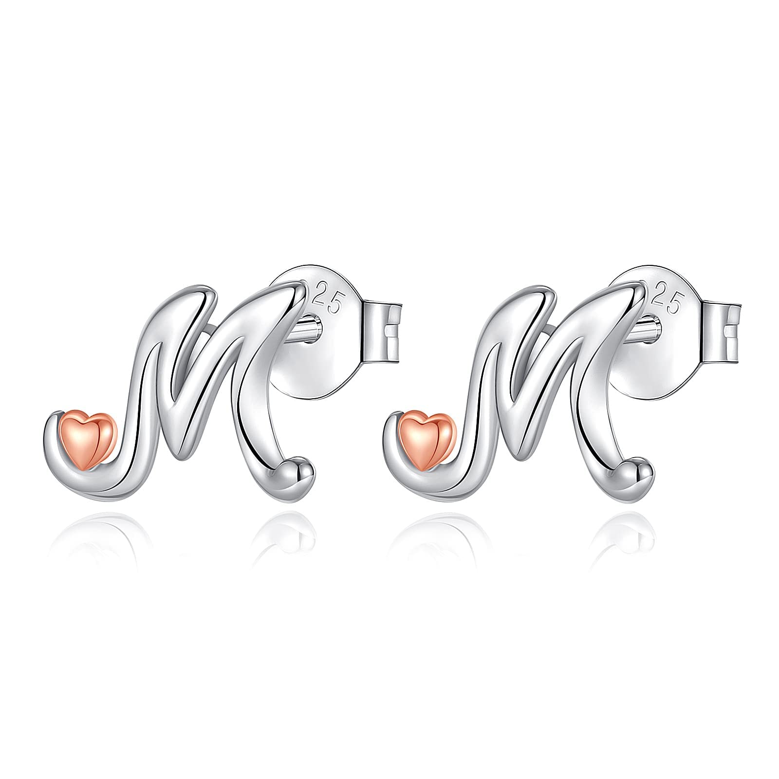 CELESTIACELESTA Pendientes con Inicial Corazón Letras Pendientes Pequeño Mujer Plata de ley 925 Joyas Regalos para Mujer Niña Hija Chica Adolescente