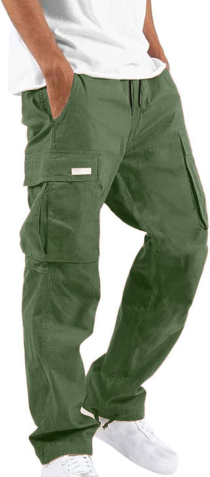 Cargo Pants for Men Big and Tall Elastic Waist Cotton Sweatpants Causal Solid Multi Pockets Joggers Athletic Pant