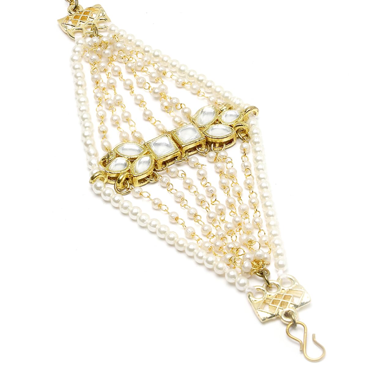 Karatcart Gold Plated Pearl Chain Kundan Bracelet for Women
