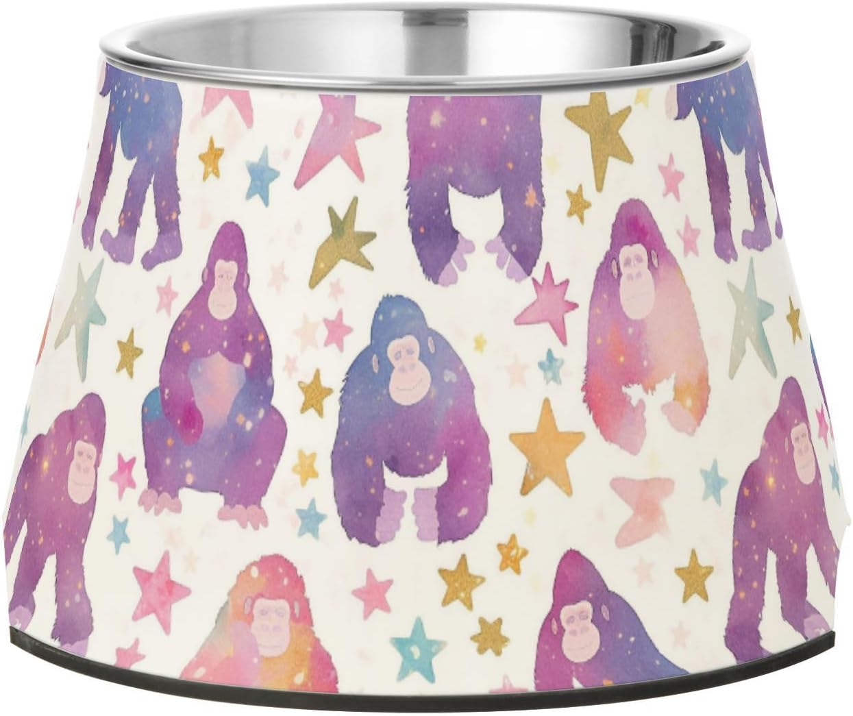 Watercolor Gorilla Pets Food Bowls with Stand Stainless Steel Cats Food Dish for Loving Pet Slow Down Eating