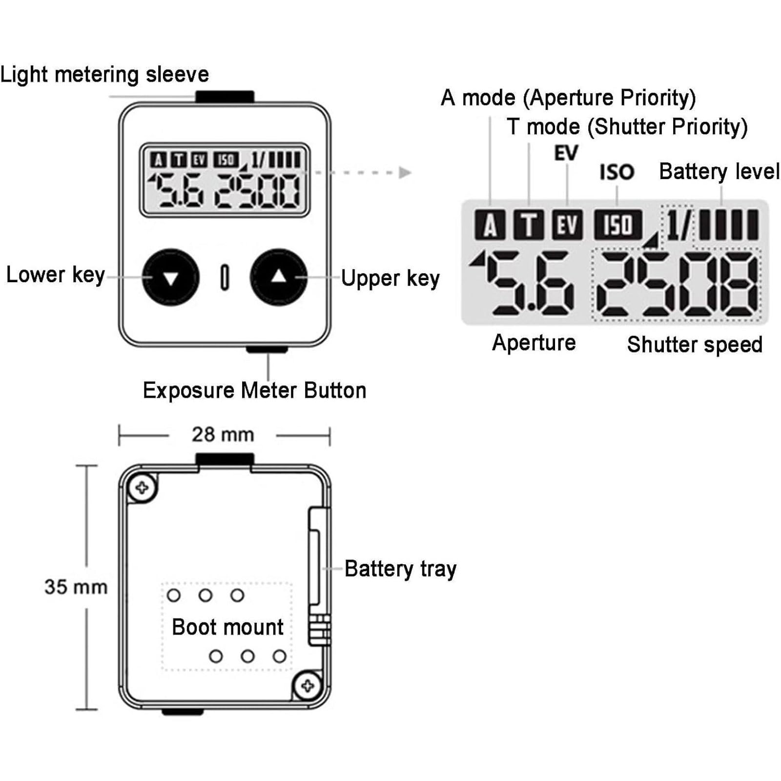 Medidor de luz Superior de cámara, medidor de exposición Digital | Medidor de luz ambiental superior de cámara FOV de 30°, pantalla OLED, for cámaras de película, fotografía(Black)