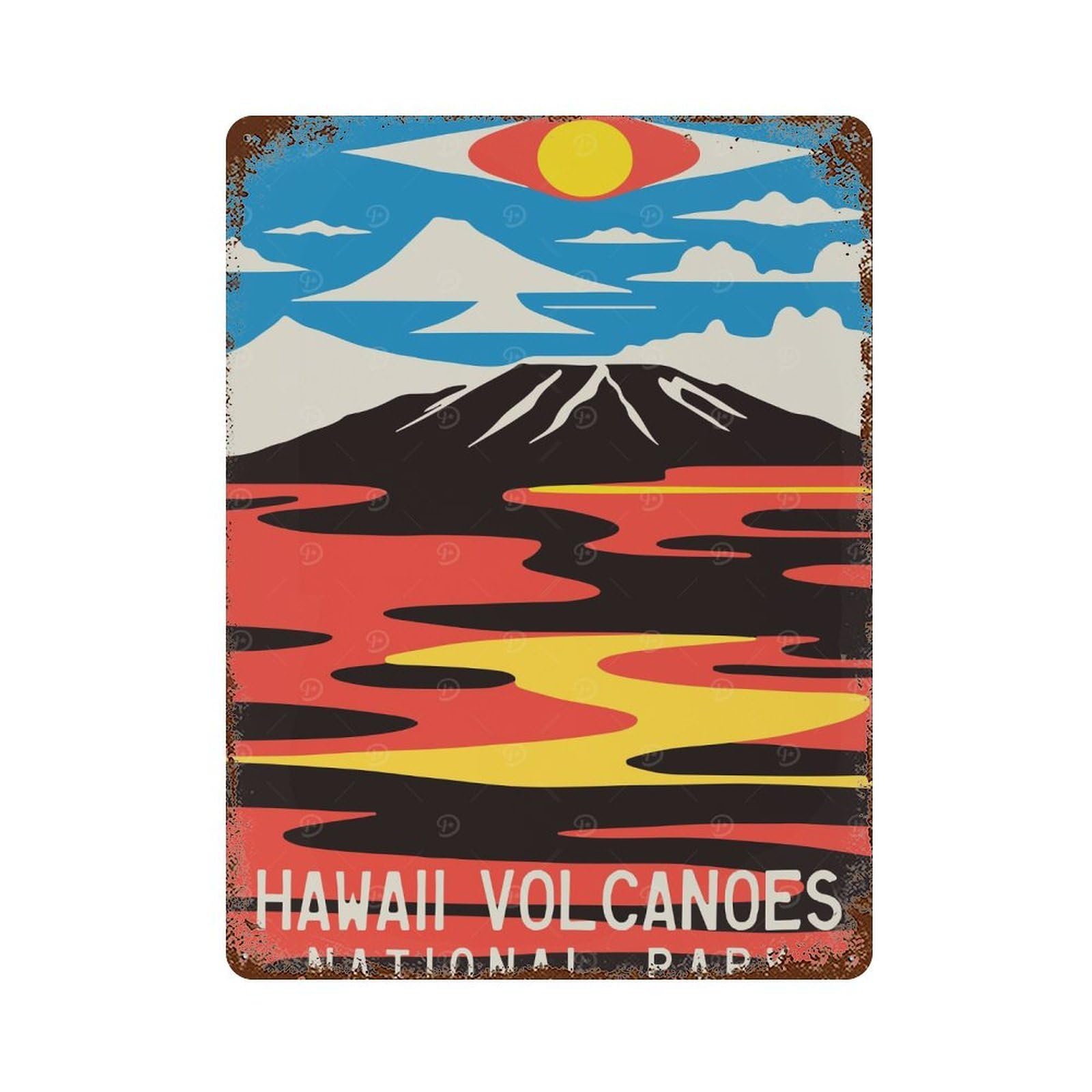 Hawaii Volcanoes Art Print Rusty Metal Tin Sign 15.7"x11.8", Vintage Wall Decor for Garage, Pub Or Kitchen