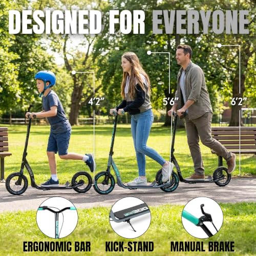 Image of Madd Gear Large Kick Scooter for Adults, Teens & Kids 8-12 with Kickstand - 12 inch Air-Filled Tires, Wide Deck, Lightweight Steel Frame - Metro Urban Glide 300