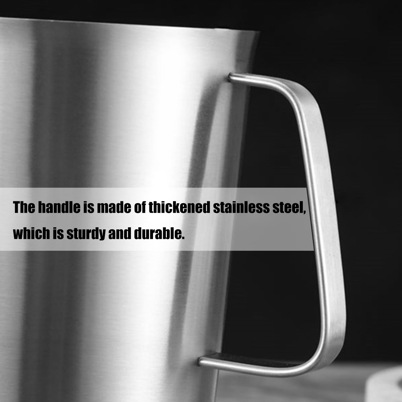 Tazas profesionales de café y leche, 4 tamaños, 500 ml, 1000 ml, 1500 ml, 2000 ml, diseño de tapa de bloqueo, taza medidora de acero inoxidable resistente, apta para lavavajillas, taza medidora