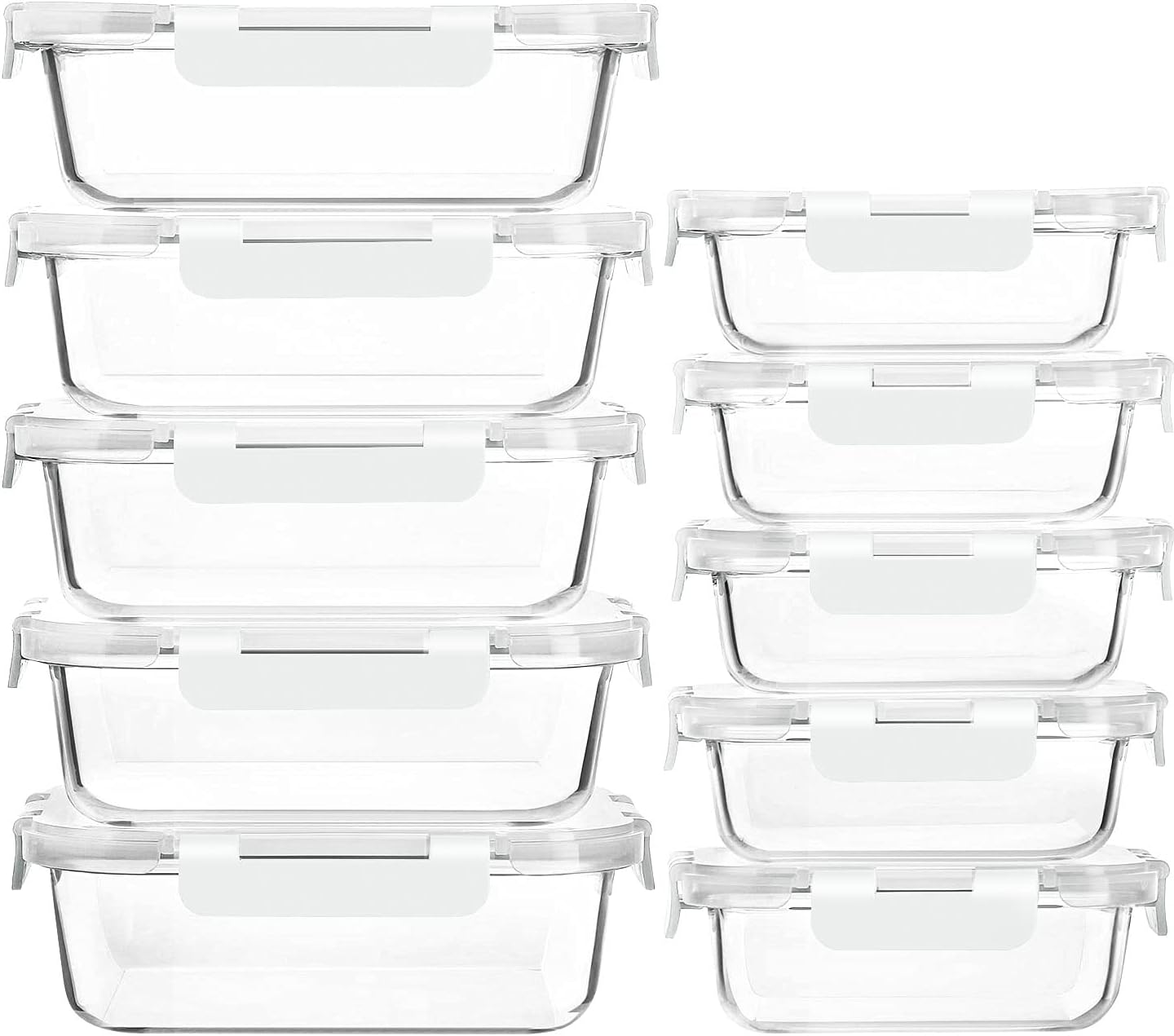 [10-Pack]Glass Meal Prep Containers with Lids, MCIRCO Glass Food Storage Containers with Snap Locking Lids, Airtight Lunch Containers, Microwave, Oven, Freezer and Dishwasher, White