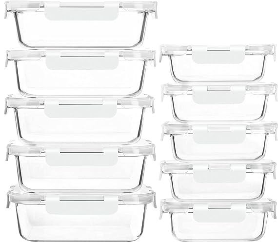 [10-Pack]Glass Meal Prep Containers with Lids, MCIRCO Glass Food Storage Containers with Snap Locking Lids, Airtight Lunch Containers, Microwave, Oven, Freezer and Dishwasher, White