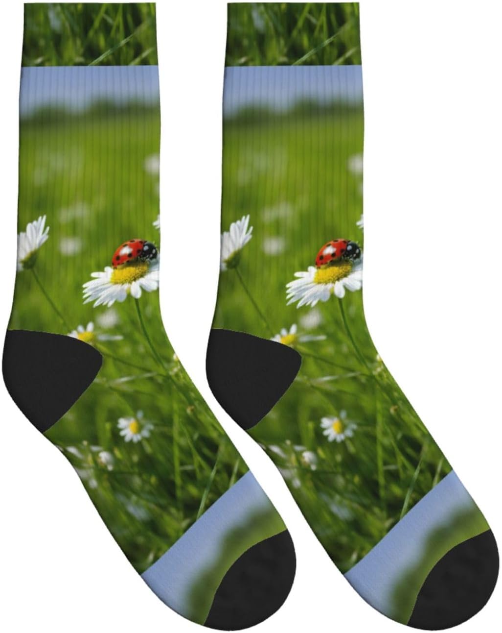 Ladybug Daisy Print Adult Mid-Calf Socks Casual Athletic for men and women breathable comfortable socks