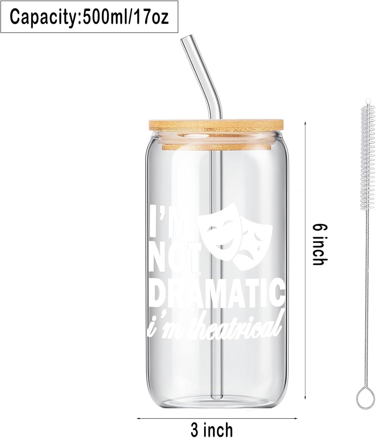 Musical Theater Gifts, Broadway Gifts for Directors, Actors, Music Teachers, Musicians on Birthday Christmas - 17 Oz Drinking Glass Iced Can Glass Cup (white-dramatic) - Image 2