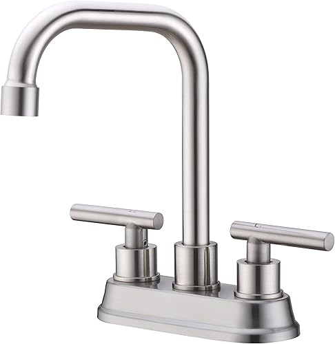 Grifo de lavabo de baño de 2 manijas de níquel cepillado, grifo de lavabo de baño central de 4 pulgadas, grifo de baño de 3 agujeros con dos líneas