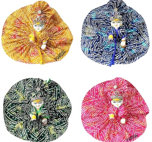 Image of Partish Laddu Gopal Summer Dress with Pagdi (Pack of 4) l Ladoo Gopal Cotton Dress l Kanha Ji Poshak Size 0 1 2 3 4 5 6 (Design B, Size 0)