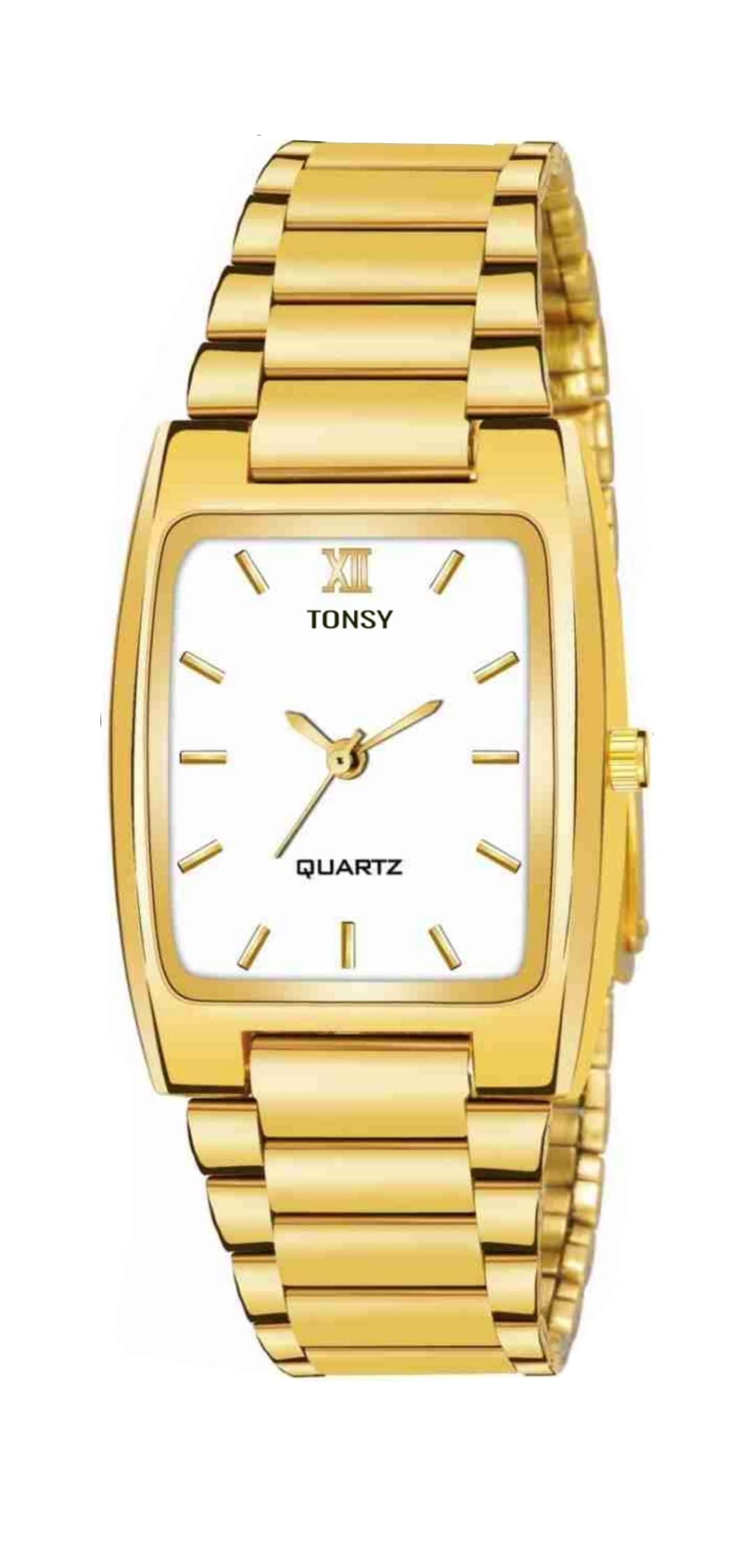 TONSY Analog Mens Golden White Square Dial Metal Chain Strap Mens & Boys Watch (White) (B0B46QWWWP) Amazon Price History, Amazon Price Tracker
