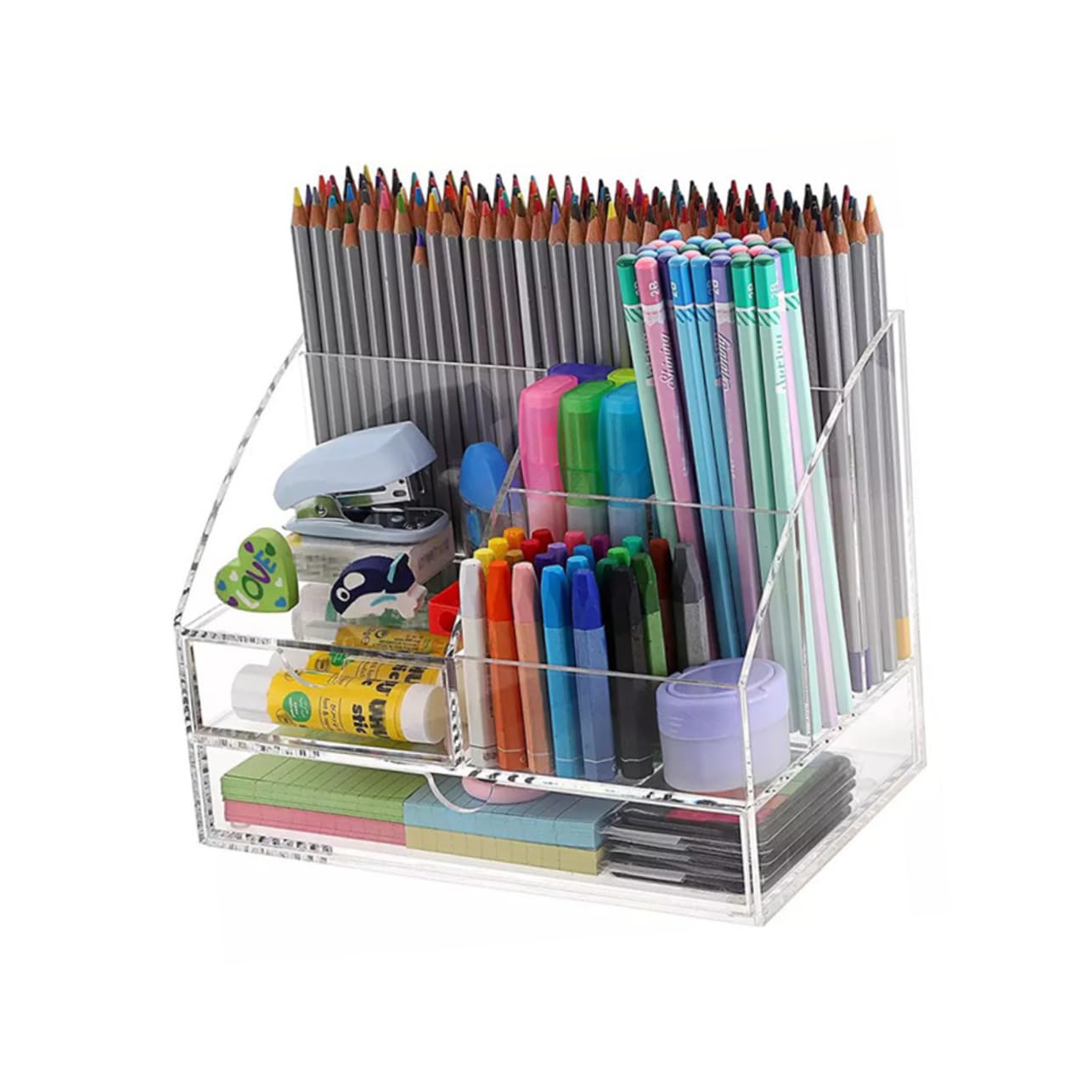 Organizador Acrílico Transparente De Escritorio con Cajones, Multiuso para Cosméticos, Joyas y Papelería, Diseño Multifunción, para Oficina y Tocador, Caja De Almacenamiento Apilable