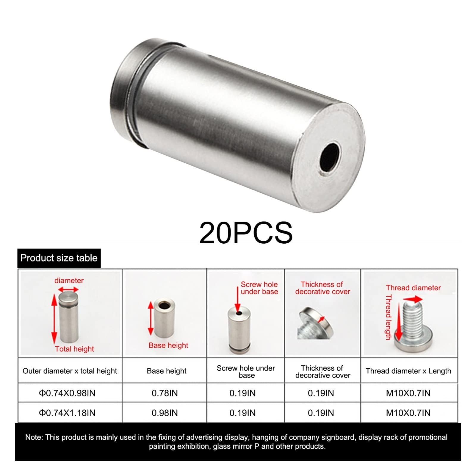 Fijaciones de separación Separador de pared, fijaciones de separador, 20 piezas de tornillos de separador, sujetador de acero for clavos de pasador de marco de imagen, tornillo de fijación de carteler
