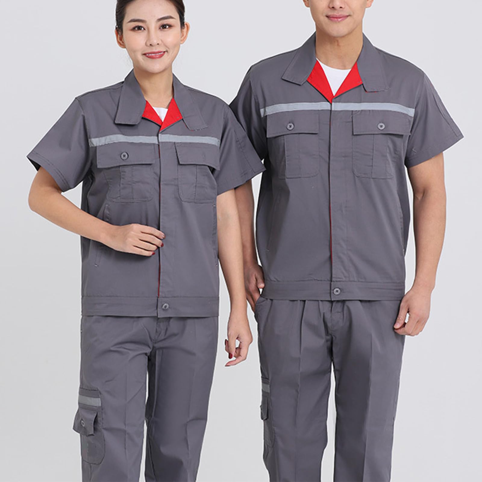 Mono De Manga Corta Para Hombres Mujeres Zip Trabajo Frontal General Taller De Reparación De Coches Uniforme Con Raya Reflectante