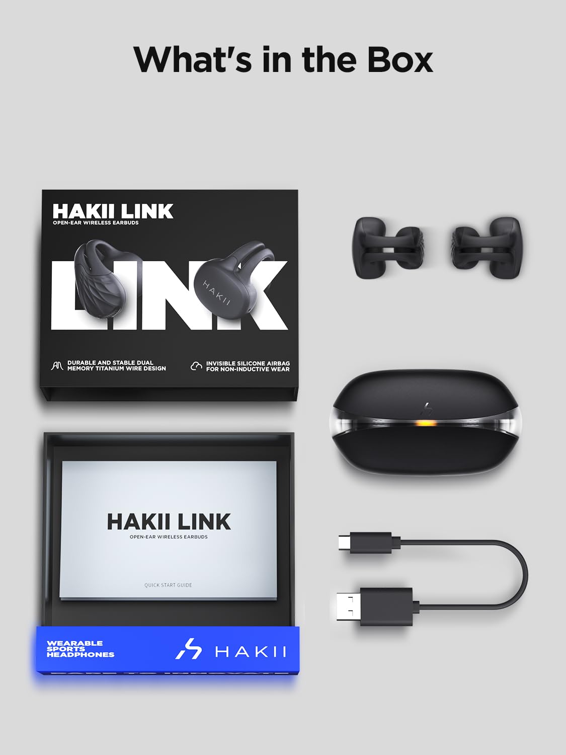 HAKII Auricolari senza fili, auricolari senza fili, Bluetooth 5.4, ergonomici, con clip, con suono stereo/ENC, cuffie aperte con controllo touch, cuffie impermeabili IPX5, per sport, fitness
