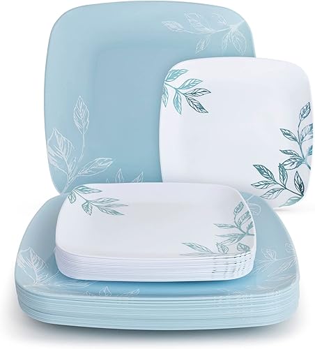 R-kay Platos de plástico negro, 32 unidades, 16 cenas, platos de plástico de 10 pulgadas para fiestas y 16 ensaladaspostres, platos negros