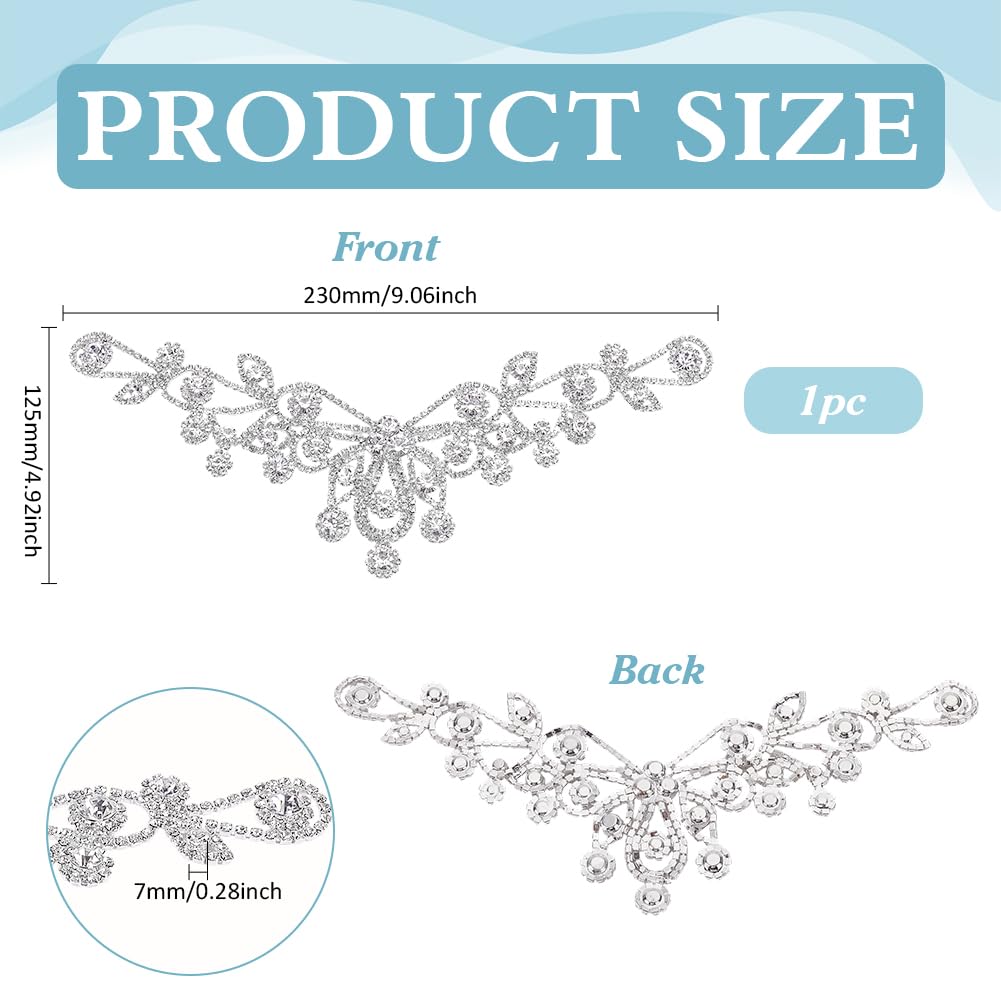 FINGERINSPIRE V-Neck Neckline Crystal Applique Patches 23x12.5cm Sew on Long Silver Back Crystal Glass Rhinestone Patches Decorative Wedding Bridal Collar Decoration for DIY Crafts Clothes Decoration - Image 2