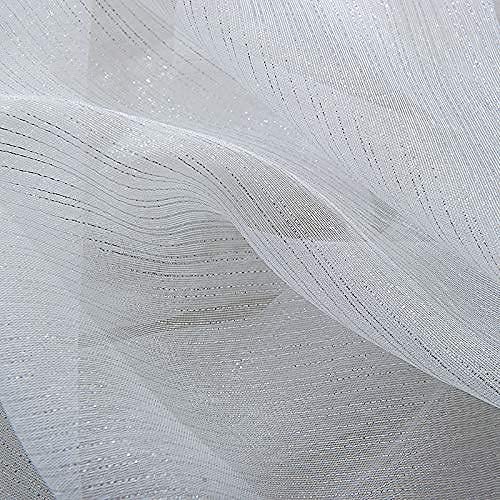 Gutview Waterfall Valance Curtains Sheer For Windows,White Silver Silk Line Luxury Beaded Curtain Valance Sheer Window Curtain With Tails,Rod Pocket Single Valance Drapes,32 X 24 Inch,4 Panel #TOP5