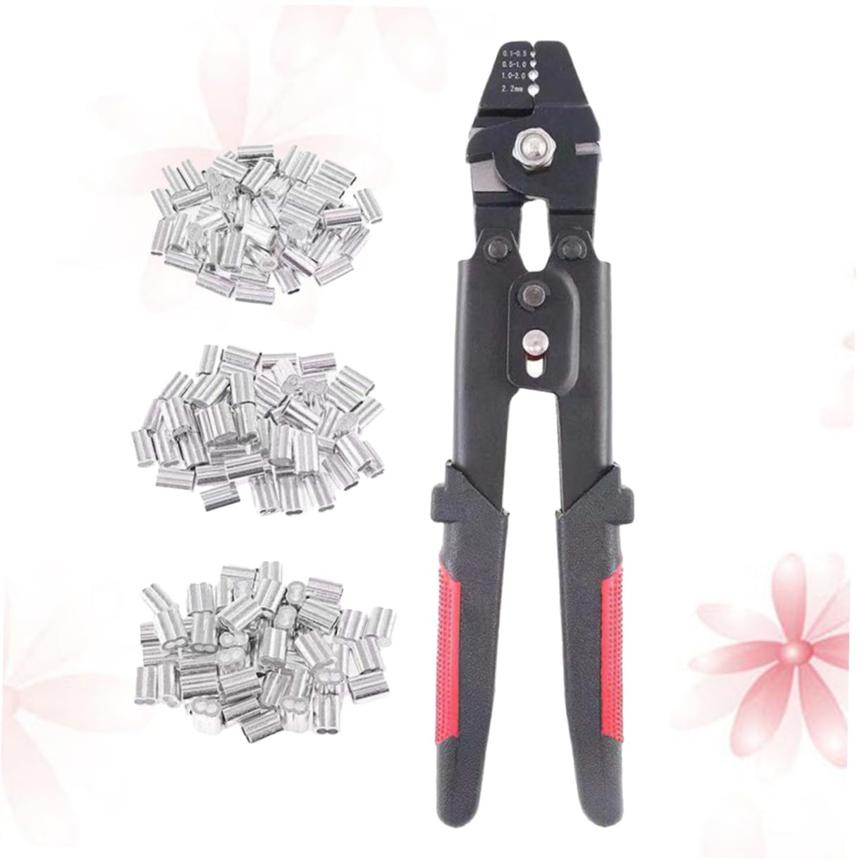 Hohopeti Pinza Crimpatrice per Funi con Tubo Manicotto in Alluminio Nero, Strumento Manuale per Crimpare Cavi con Meccanismo Autobloccante e Impugnatura Antiscivolo Pvc, Set con 180