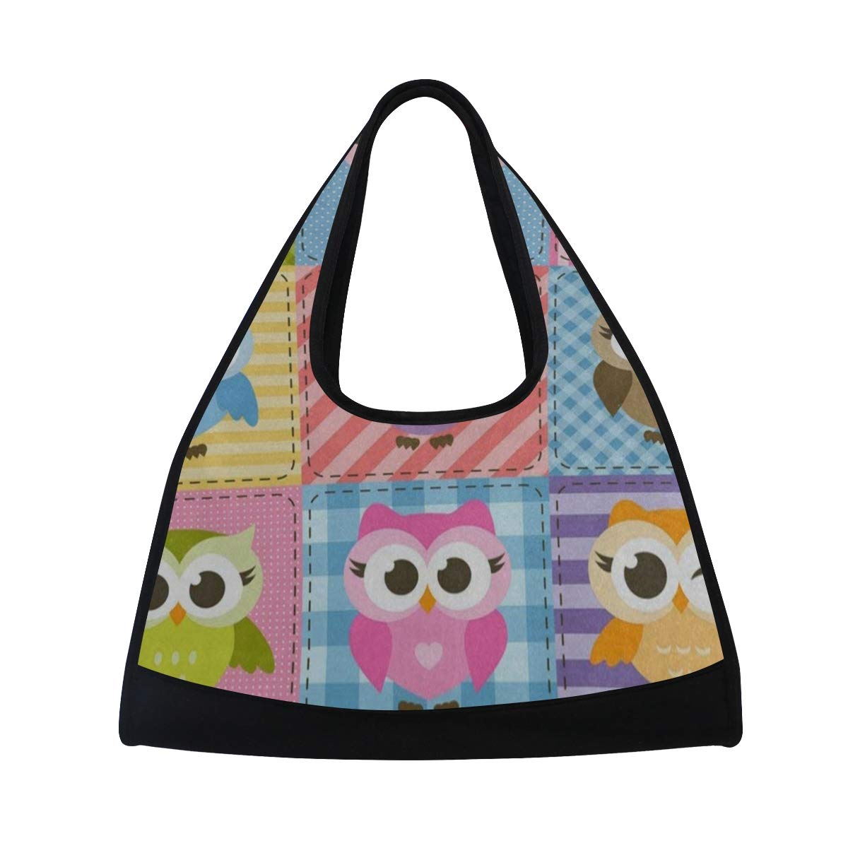 Gym Bag, Sports Duffle Bag Colorful Owl Bird Plaid Check Training Handbag Large Travel Shoulder Tote Bag Tennis Badminton Racket Bag for Men Women