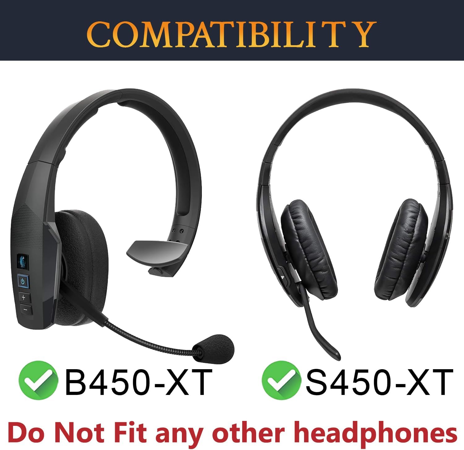 SOULWIT Ear Pads Replacement for for BlueParrott B450/S450(450XT 450 XT) Noise Cancelling Bluetooth Headset, Earpads Cushion with Protein Leather and Noise Isolation Foam - PL Black