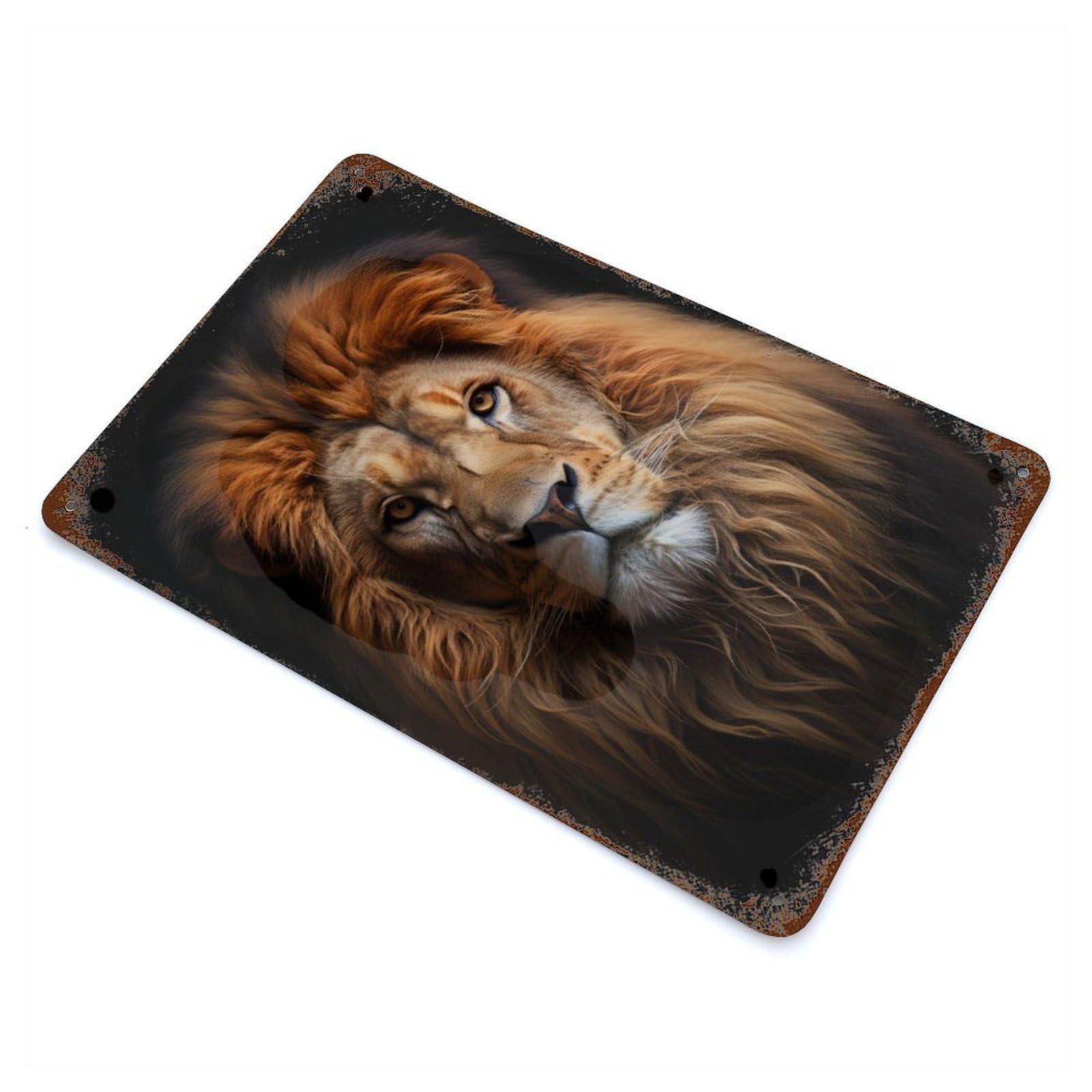 Garage Style Cool Lion King Portrait Weathered Tin Sign 11.8"x7.9", Classic Wall Plaque for Bar And Workshop