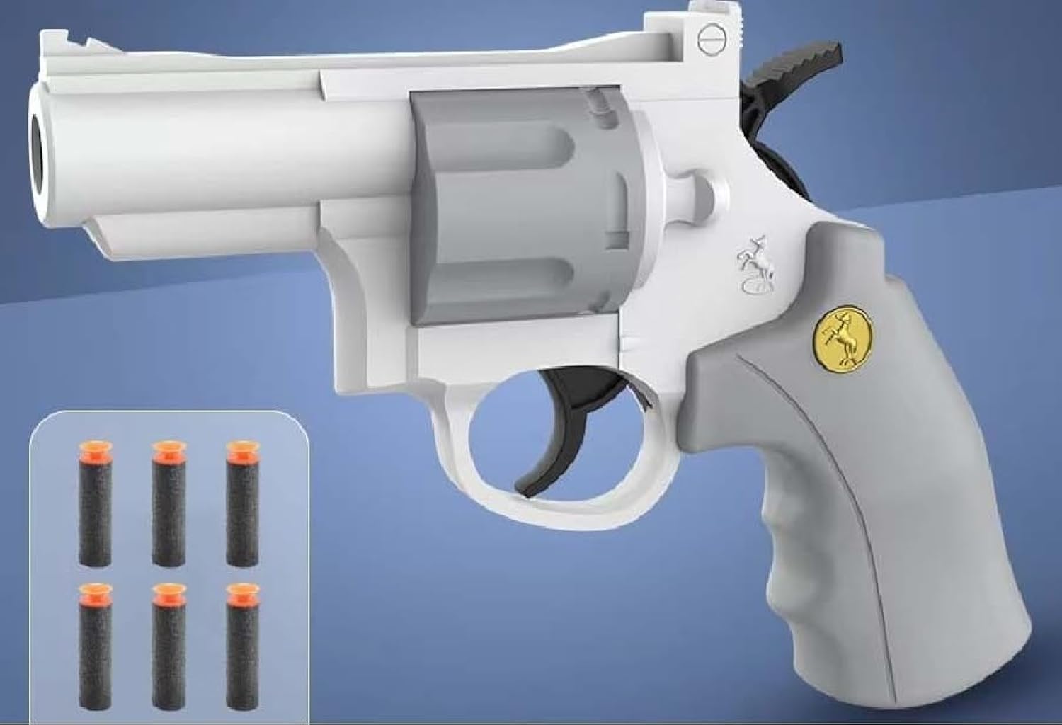 B&K Toy Blaster, Foam Dart Blaster Toy Gun Revolver gun with 6 Pcs Refill Darts, Foam Bullet Gun Toy Guns for Boys, Toy Dart Gun for Indoor Outdoor Games (WHITE)